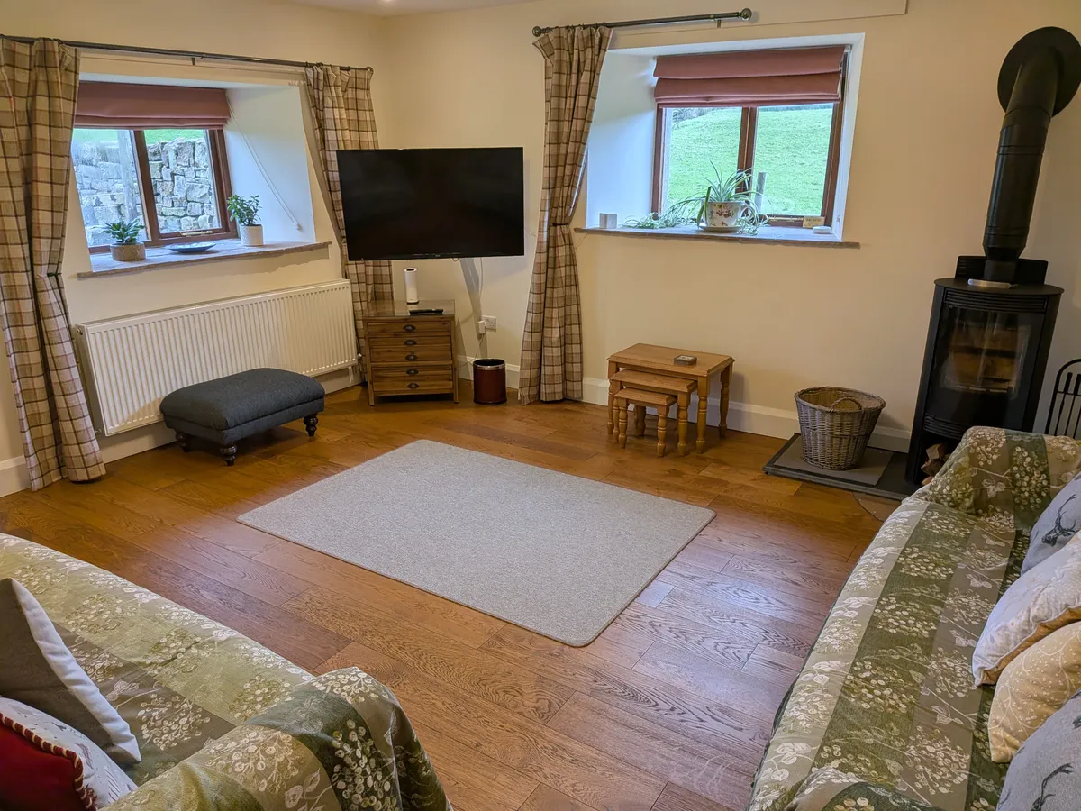The living room with its log burner